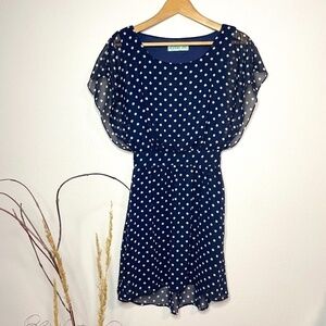 Dina Be Polka Dot Navy Blue Fit & Flare Dress